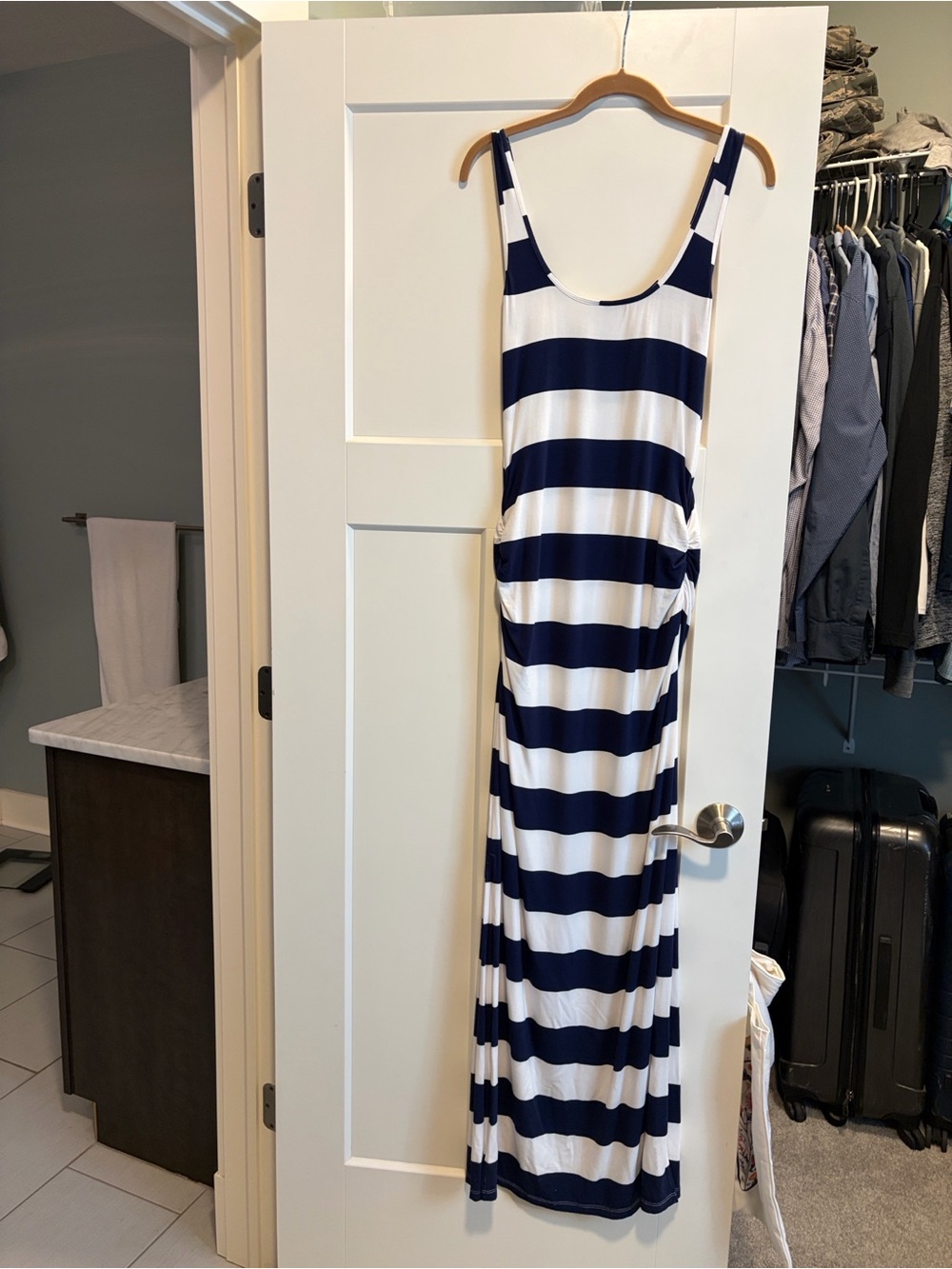 Tommy Bahama Navy & White Horizontal Stripe Maxi Dress